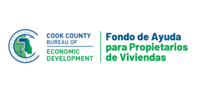 Cook County Homeowner Relief Fund logo in Spanish. Fondo de Ayuda para Proprietarios de Viviendas